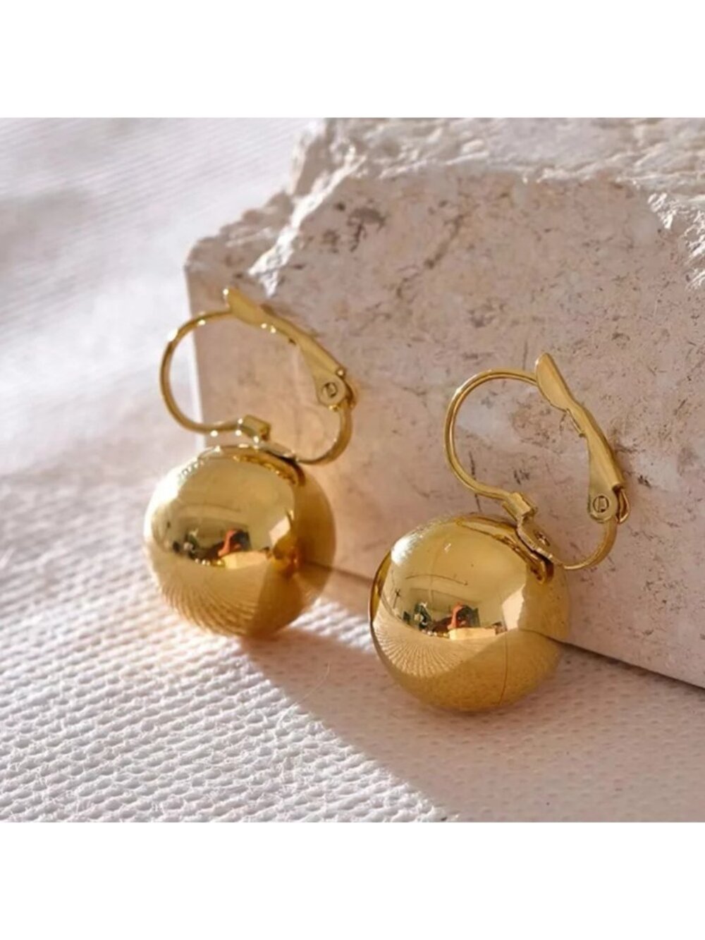 Vintage Retro Gold Ball 18K Gold Stainless Steel Waterproof Large Earrinngs